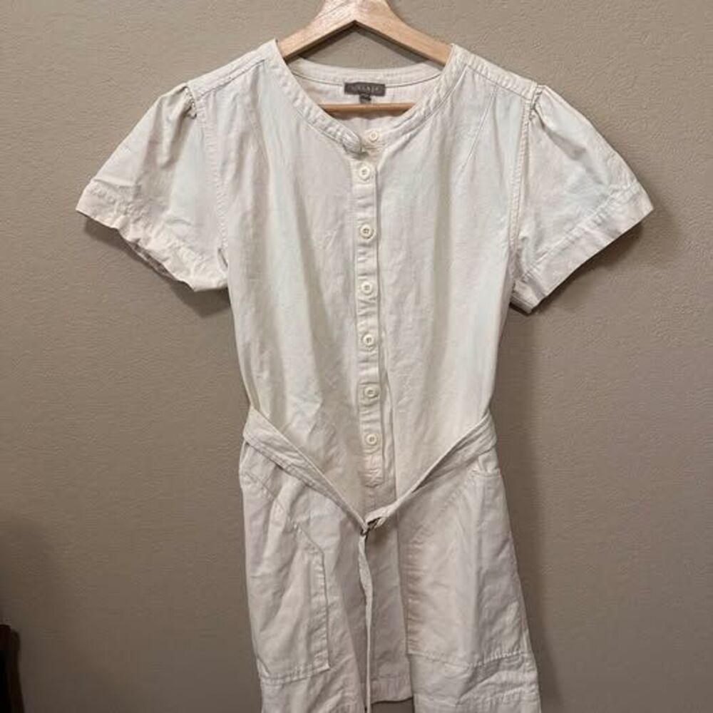 Lilla P Cream Button-Down Belted Dress Size M